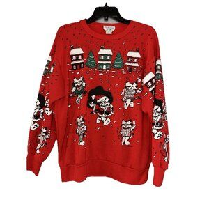 Vintage womens dated 1990 B.J Frog Red AOP kitty cat christmas Sweatshirt Size L